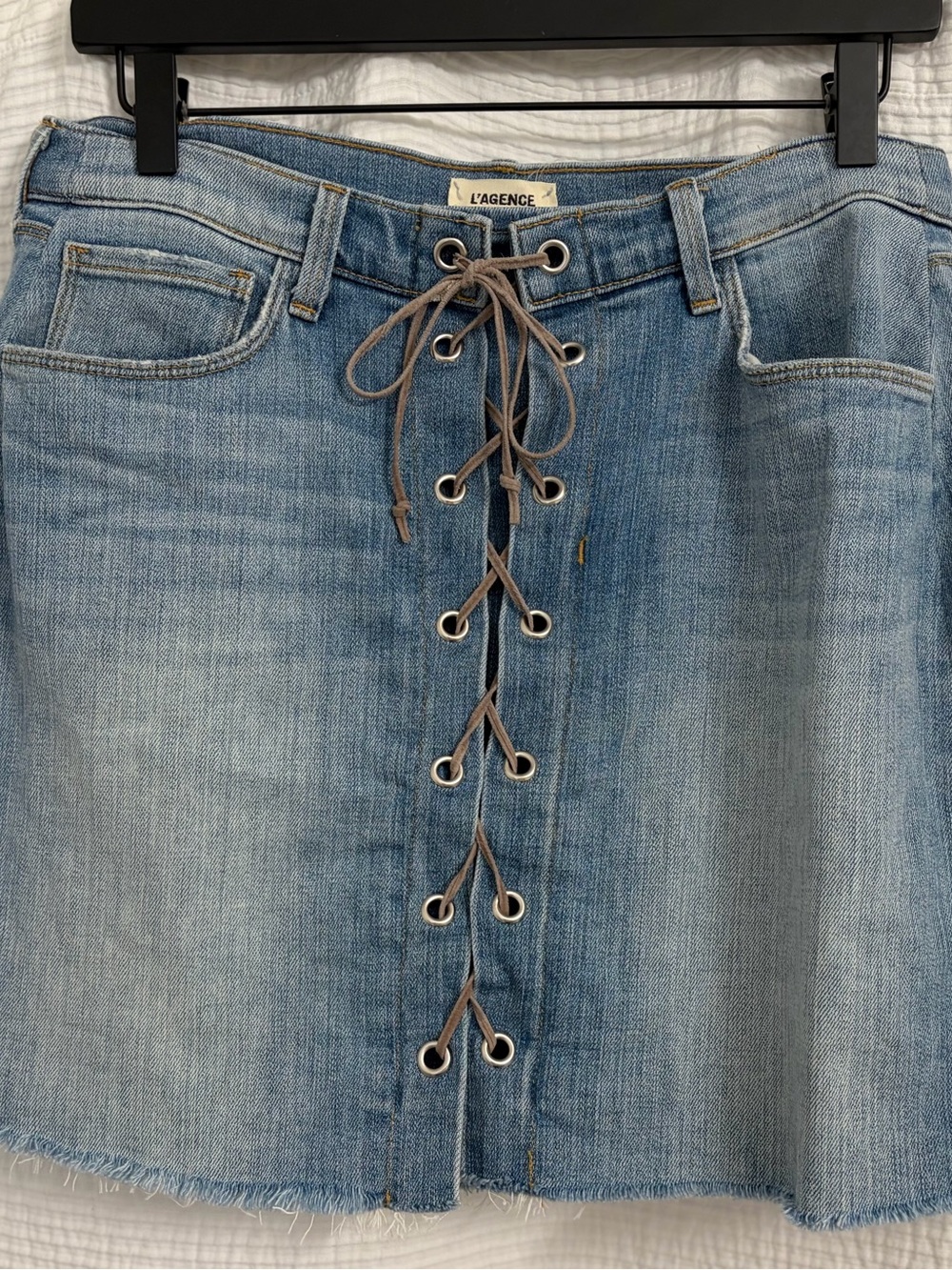 L'AGENCE Portia Lace-Up Denim Skirt